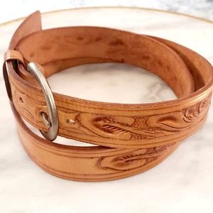 Vintage Handcrafted Tooled Tobacco Leather Belt